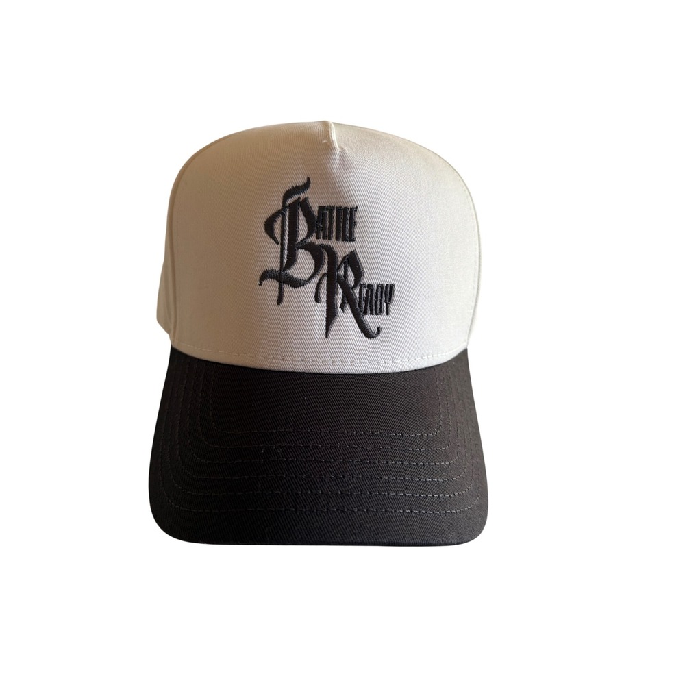 AS Colour Snapback Hat White Black Battle Ready Frame 2-Tone Gothic Embroidered